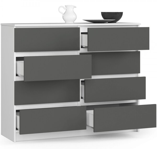 Ak furniture Komoda Kuba 120 cm 8 šuplíků bílá/grafitová