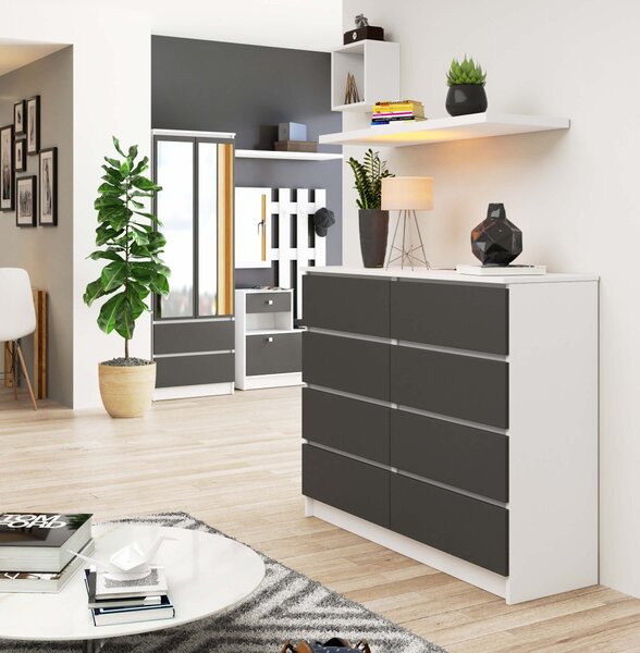 Ak furniture Komoda Kuba 120 cm 8 šuplíků bílá/grafitová