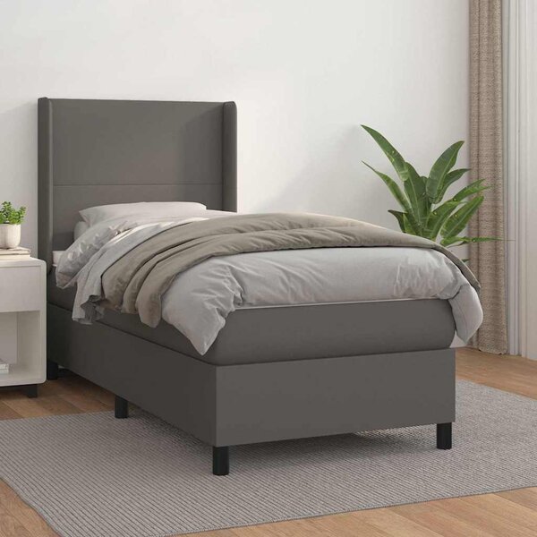 Box spring postel s matrací šedá 90x190 cm umělá kůže 3132355