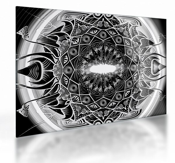 Skleněný obraz černobílých ornamentů (70x50 cm)