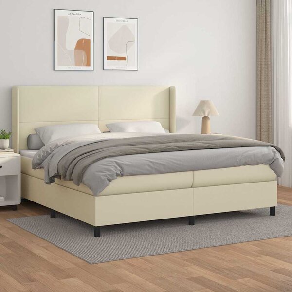 Box spring postel s matrací krémová 200x200 cm umělá kůže 3132401