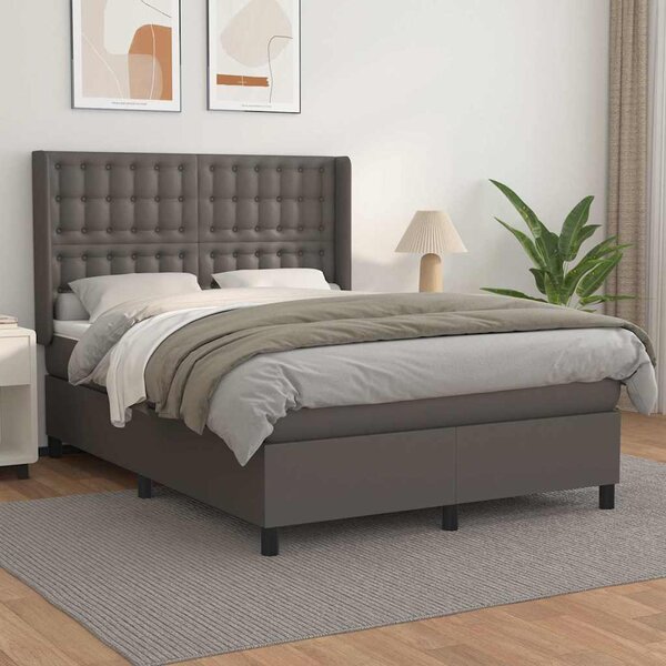 Box spring postel s matrací šedá 140 x 190 cm umělá kůže 3132499