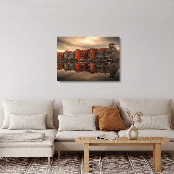 Skleněný obraz barevných domečků (70x50 cm)