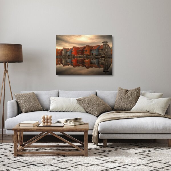 Skleněný obraz barevných domečků (70x50 cm)
