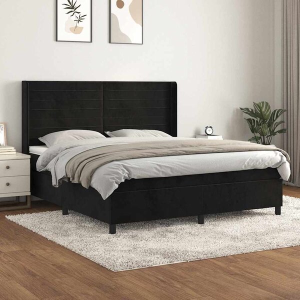 Box spring postel s matrací černá 160x200 cm samet 3132749