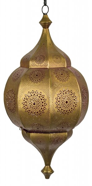 Orientální lampa s jemným vzorem, zlatá, uvnitř růžová, 30x30x65cm