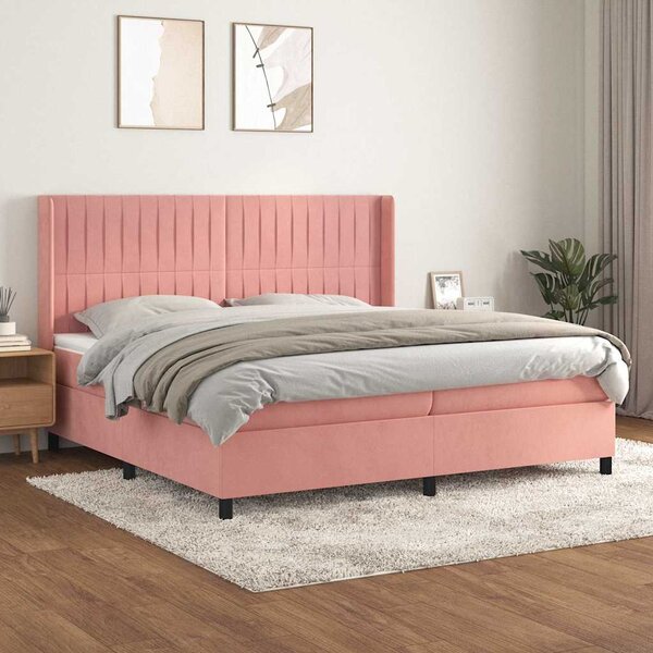 Box spring postel s matrací růžová 200x200 cm samet 3132824