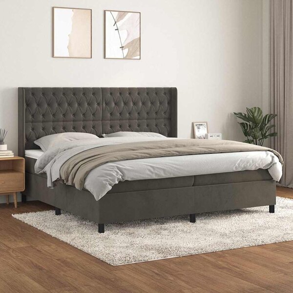 Box spring postel s matrací tmavě šedá 200x200 cm samet 3132880