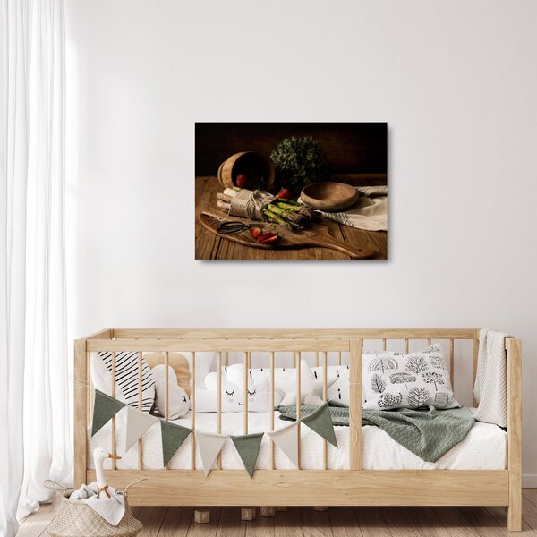 Skleněný obraz chřestu na stole (70x50 cm)