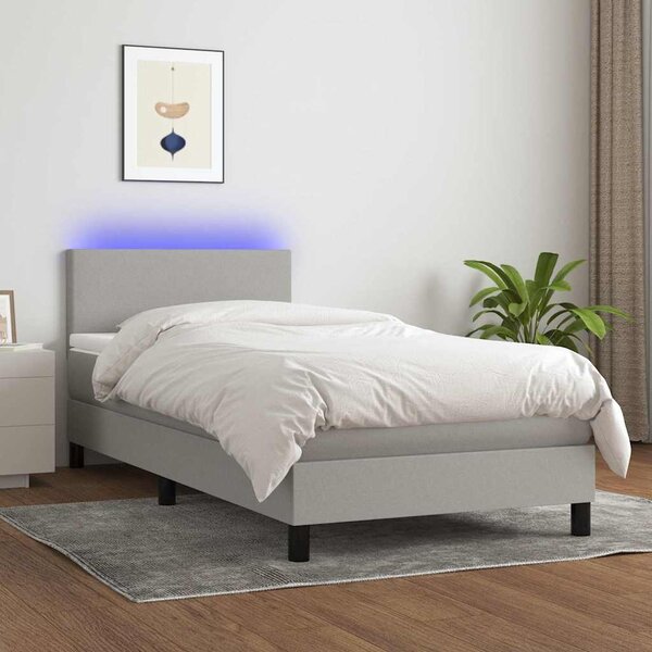 Box spring postel s matrací a LED světle šedá 80x200 cm textil 3132949