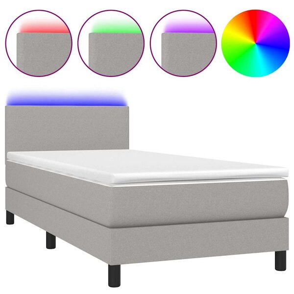 Box spring postel s matrací a LED světle šedá 80x200 cm textil 3132949