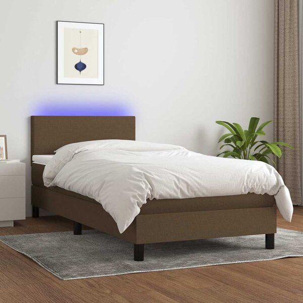 Box spring postel s matrací a LED tmavě hnědá 80x200 cm textil 3132952