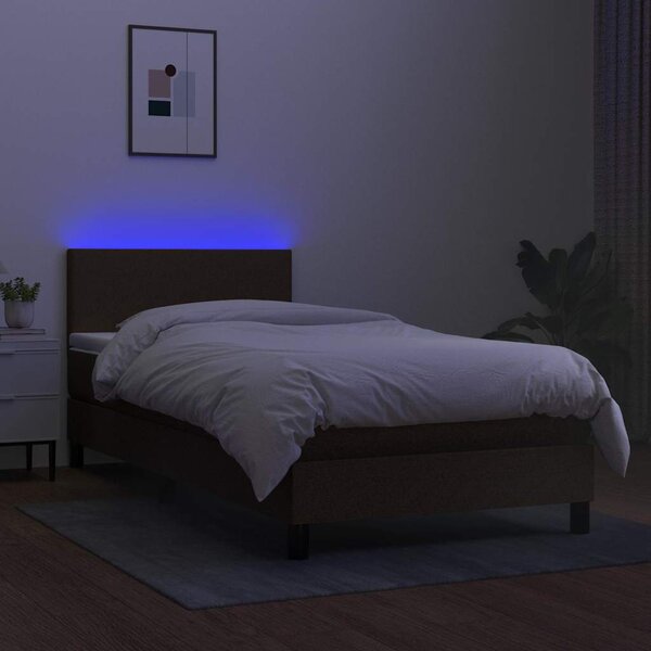 Box spring postel s matrací a LED tmavě hnědá 80x200 cm textil 3132952