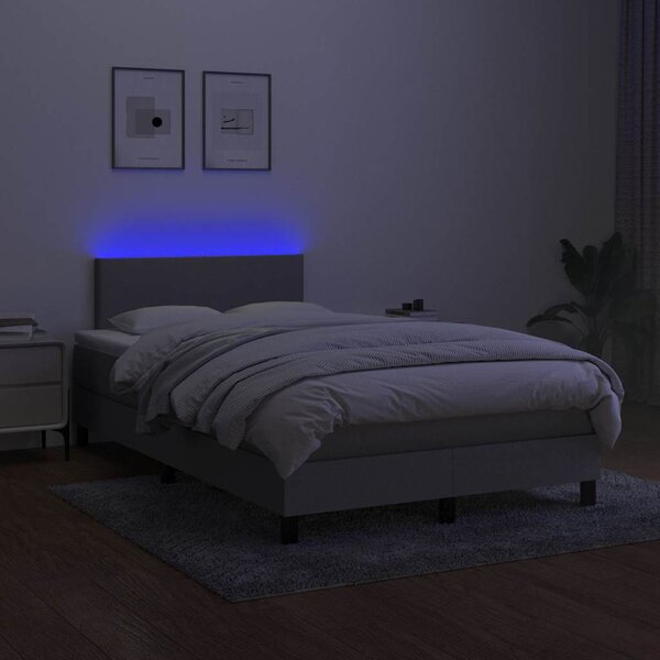 Box spring postel s matrací a LED světle šedá 120x200 cm textil 3132981