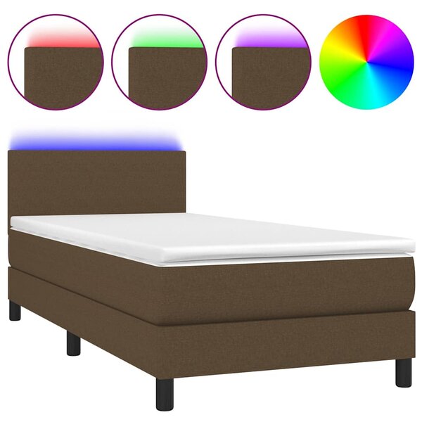 Box spring postel s matrací a LED tmavě hnědá 80x200 cm textil 3132952