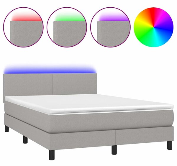 Box spring postel s matrací a LED světle šedá 140x200 cm textil 3132997