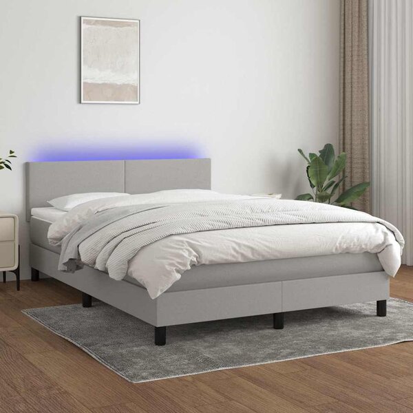 Box spring postel s matrací a LED světle šedá 140x200 cm textil 3132997