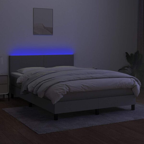 Box spring postel s matrací a LED světle šedá 140x200 cm textil 3132997