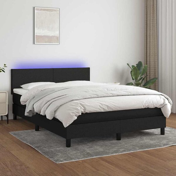 Box spring postel s matrací a LED černá 140x190 cm textil 3132991