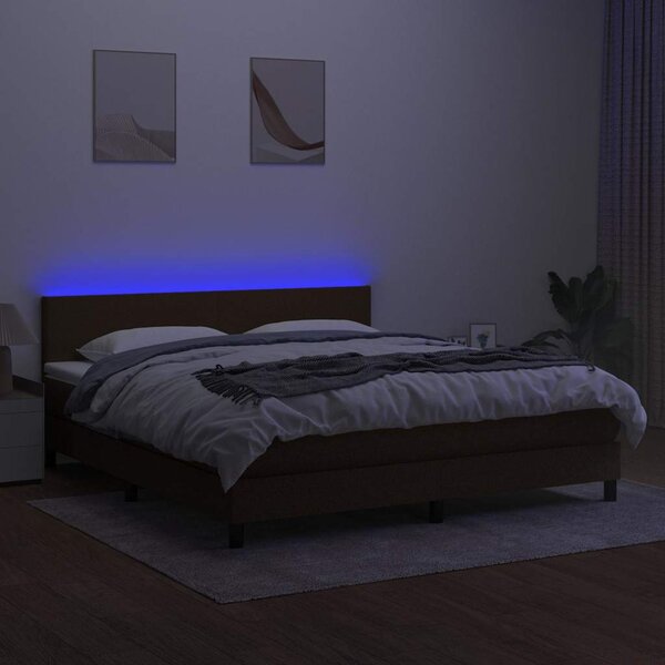 Box spring postel s matrací a LED tmavě hnědá 160x200 cm textil 3133008