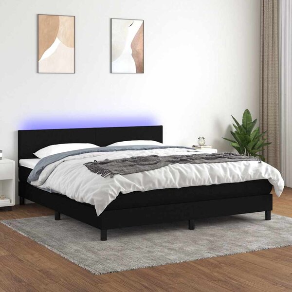 Box spring postel s matrací a LED černá 160x200 cm textil 3133007