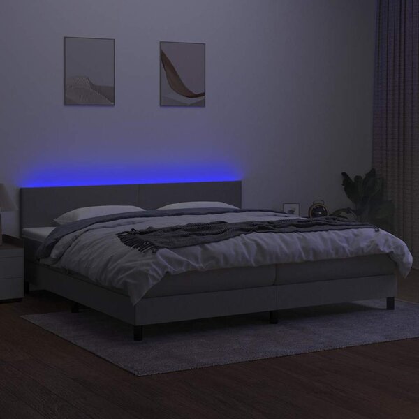 Box spring postel s matrací a LED světle šedá 200x200 cm textil 3133021