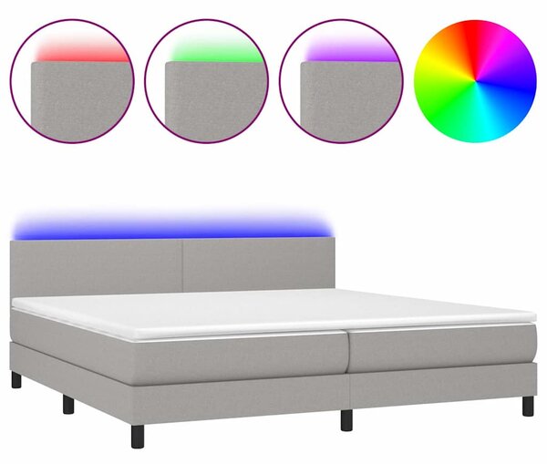 Box spring postel s matrací a LED světle šedá 200x200 cm textil 3133021