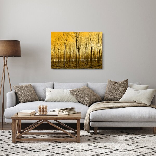 Skleněný obraz lesa při západu slunce (70x50 cm)