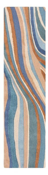 Modrý ručně tkaný vlněný běhoun 60x230 cm Abstract Flow – Flair Rugs