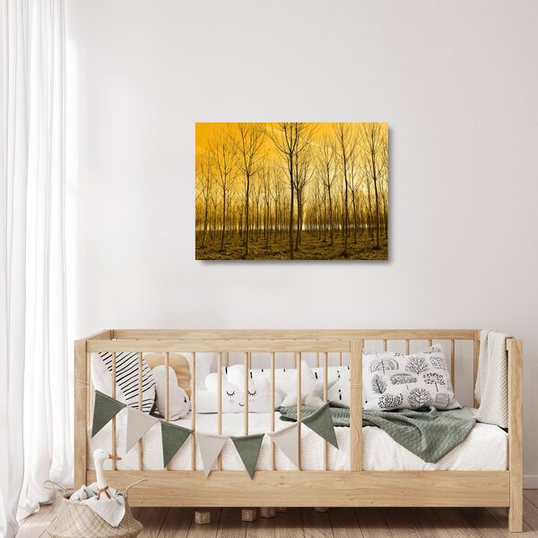 Skleněný obraz lesa při západu slunce (70x50 cm)