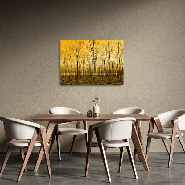Skleněný obraz lesa při západu slunce (70x50 cm)