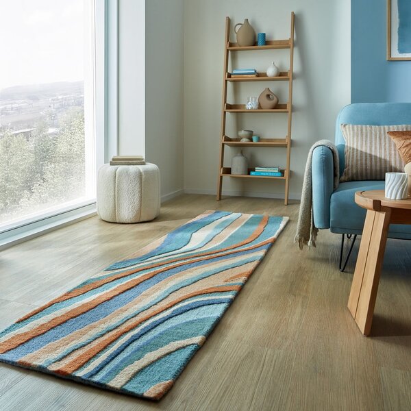 Modrý ručně tkaný vlněný běhoun 60x230 cm Abstract Flow – Flair Rugs