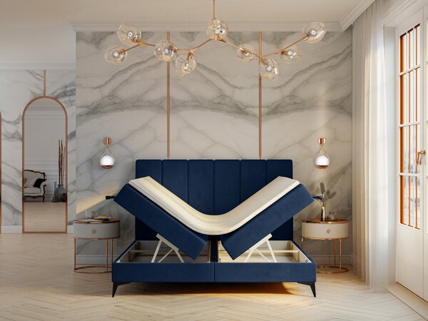 Boxspring postel 140 cm Axel (tmavě modrá) (s matrací a úl. prostorem)