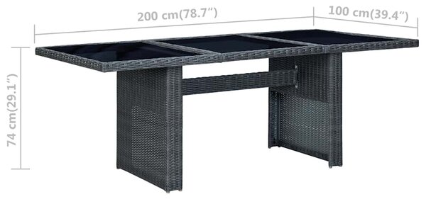 Zahradní stůl tmavě šedý polyratan a tvrzené sklo 313309