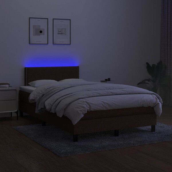 Box spring postel s matrací a LED tmavě hnědá 120x200 cm textil 3133064