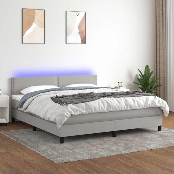 Box spring postel s matrací a LED světle šedá 180x200 cm textil 3133093