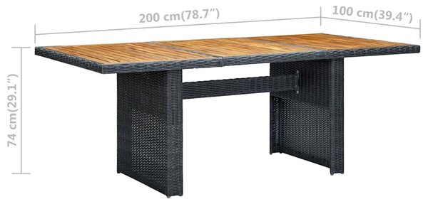 Zahradní stůl tmavě šedý polyratan a masivní akáciové dřevo 313310
