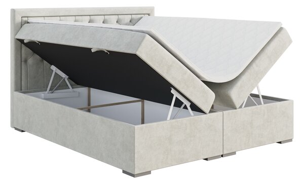 Boxspring postel 140 cm Bohem (slonovinová) (s matrací a úl. prostorem)
