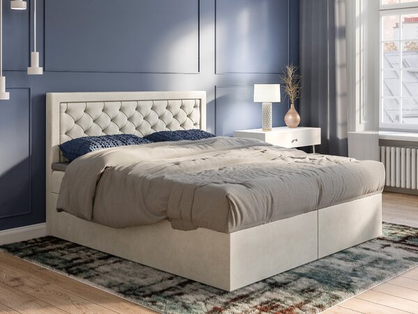 Boxspring postel 140 cm Bohem (slonovinová) (s matrací a úl. prostorem)