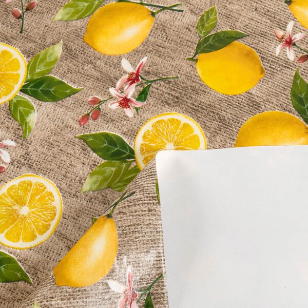 PVC ubrus Citrony na hnědém PV-098 - metráž š. 140 cm