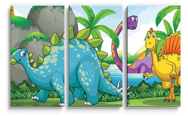Sablio Obraz - 3-dílný Dinosauři 3 - 120x80 cm