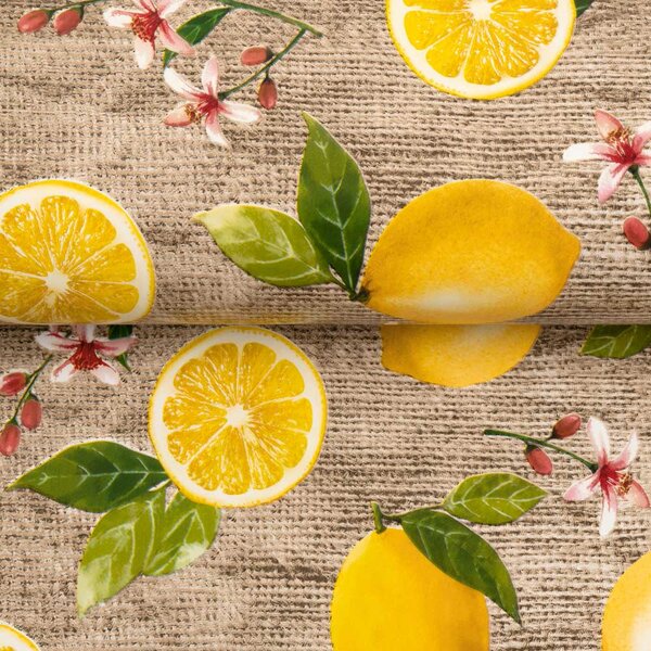 PVC ubrus Citrony na hnědém PV-098 - metráž š. 140 cm