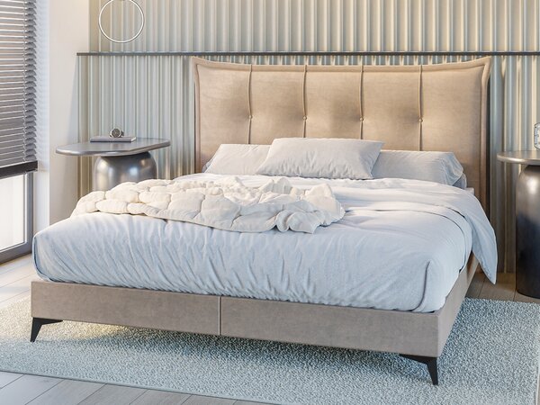 Boxspring postel 140 cm Foxtrot (světlobéžová) (s matrací a úl. prostorem)
