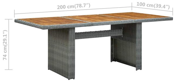 Zahradní stůl světle šedý polyratan a masivní akáciové dřevo 313312