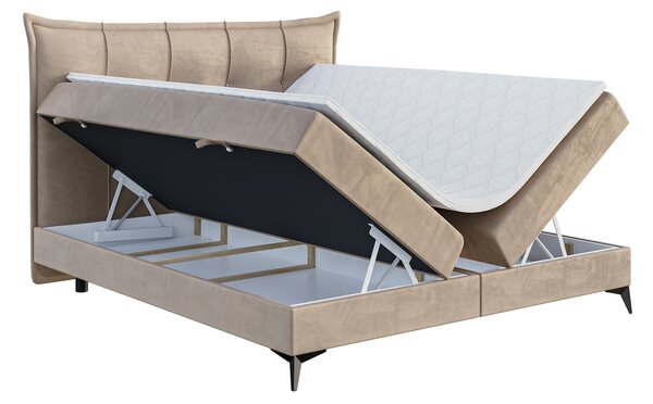Boxspring postel 140 cm Foxtrot (světlobéžová) (s matrací a úl. prostorem)