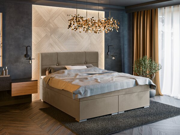 Boxspring postel 140 cm Gal (tmavě béžová) (s matrací a úl. prostorem)