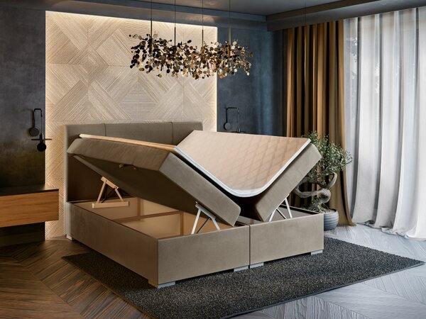 Boxspring postel 140 cm Gal (tmavě béžová) (s matrací a úl. prostorem)