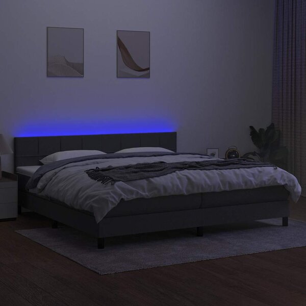 Box spring postel s matrací a LED tmavě šedá 200x200 cm textil 3133182