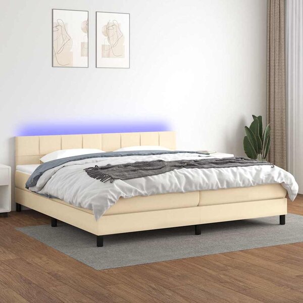 Box spring postel s matrací a LED krémová 200x200 cm textil 3133186