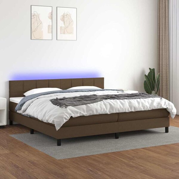 Box spring postel s matrací a LED tmavě hnědá 200x200 cm textil 3133184